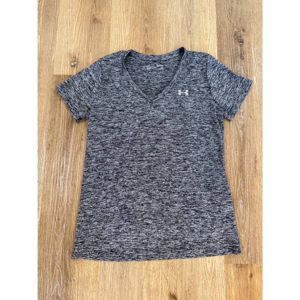 Under Armour V-Neck Athletic Shirt Womens Medium Black White Space Dye HeatGear